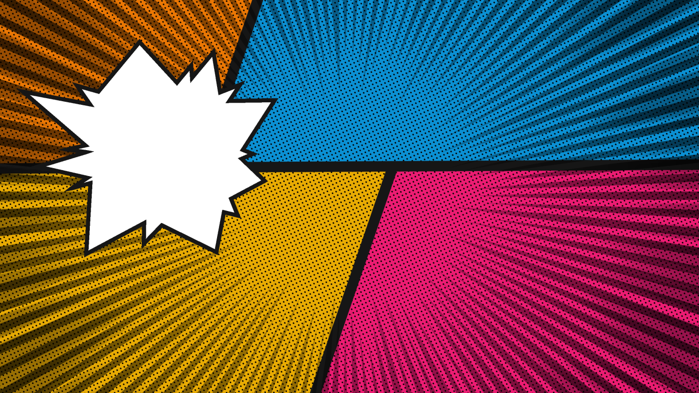 Safe in the City header graphic - A comic book style. Bright colours, speed lines and halftone dots with a jagged word balloon